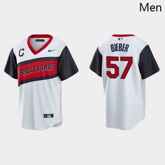 Men Cleveland Indians 57 Shane Bieber Men Nike White 2021 Little League Class Game MLB Jersey